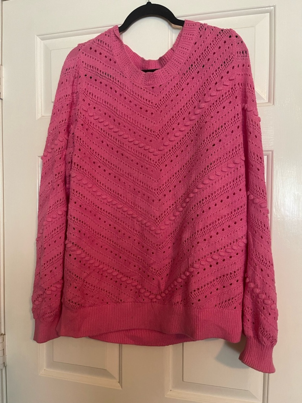 LOFT Candy Pink Open-Weave Scoopneck Sweater